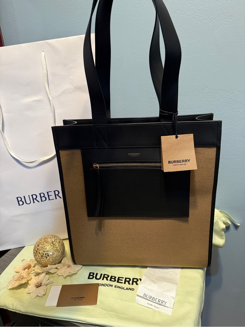 Burberry Black and Tan Canvas Briefcase Tote